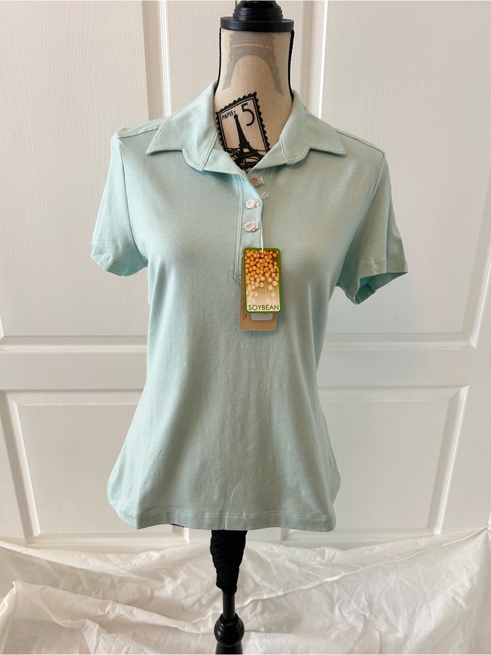 Classic Mint Short-Sleeve Polo Button-Down Top